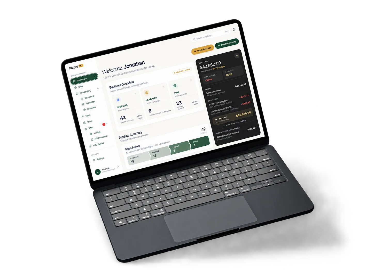 Parcel HQ agency dashboard displayed on a laptop